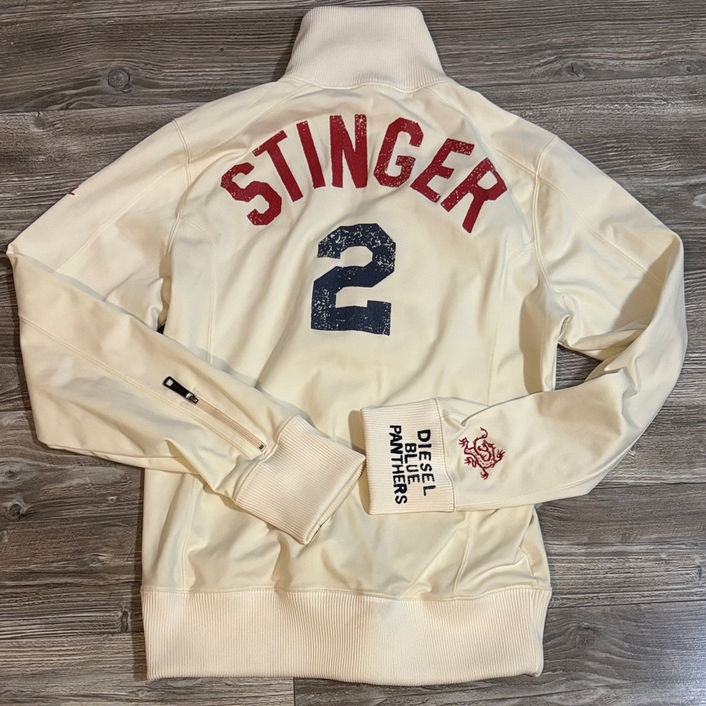 Vintage DIESEL Cream Jacket with Red and Blue Details Size XL